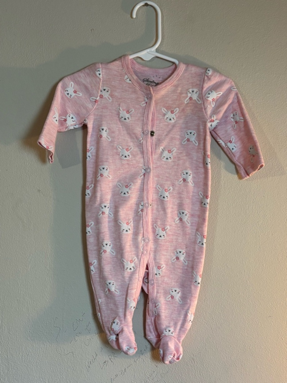 Pink Bunny Print Footed One-Piece Romper - Soft Snap Front